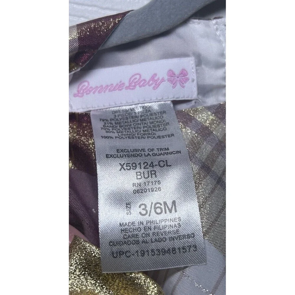 Bonnie Baby Girl’s Sleeveless Metallic Plaid Bow Dress Size 3-6 Months NWOT